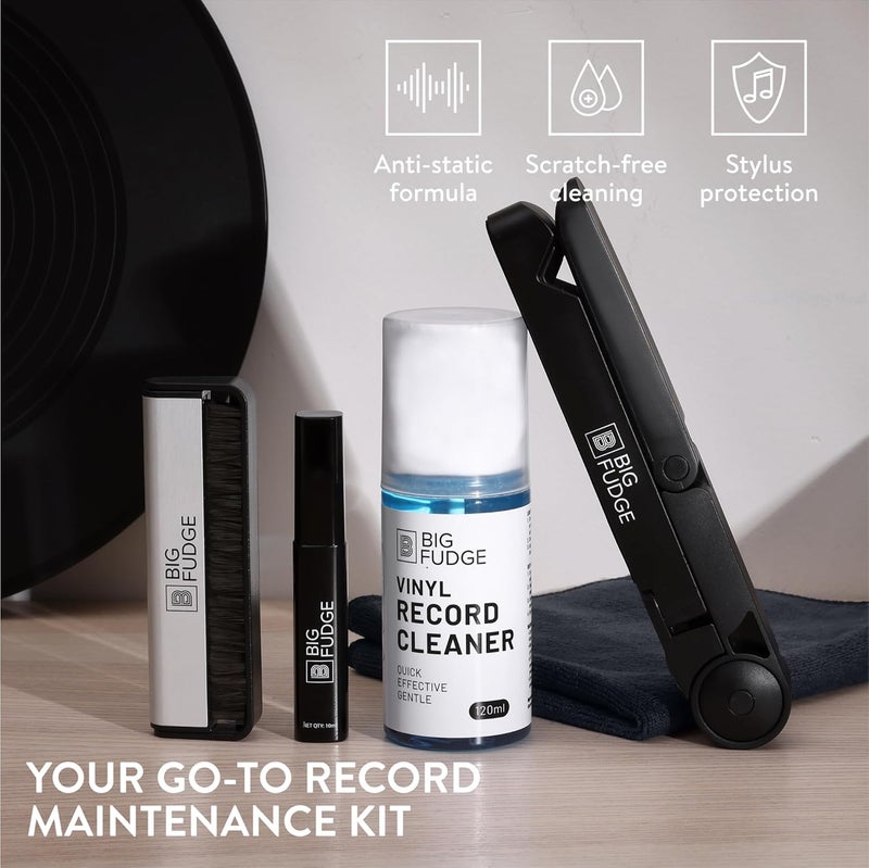 BIG FUDGE Complete Vinyl Record Cleaning Kit - 6-in-1 Vinyl Cleaner - incl. Carbon Fiber Brush, Stylus Cleaner, Drying Stand, Microfiber Cloth & Towel - Record Player Accessories - Image 4